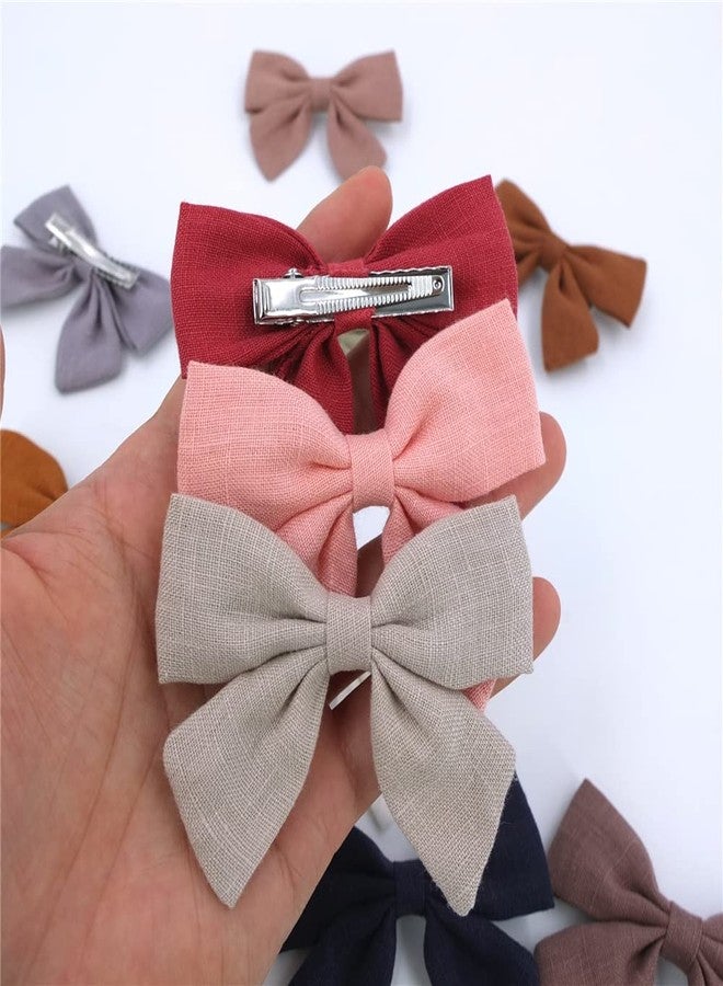 Sugarmelon 12 PCS Linen Bow Hair Clips for Baby Girls Hair Bows Alligator Clips Accessories Infants Toddler Kids Hairgrips (Linen 3.2'' Sailor Bow) - Image 4